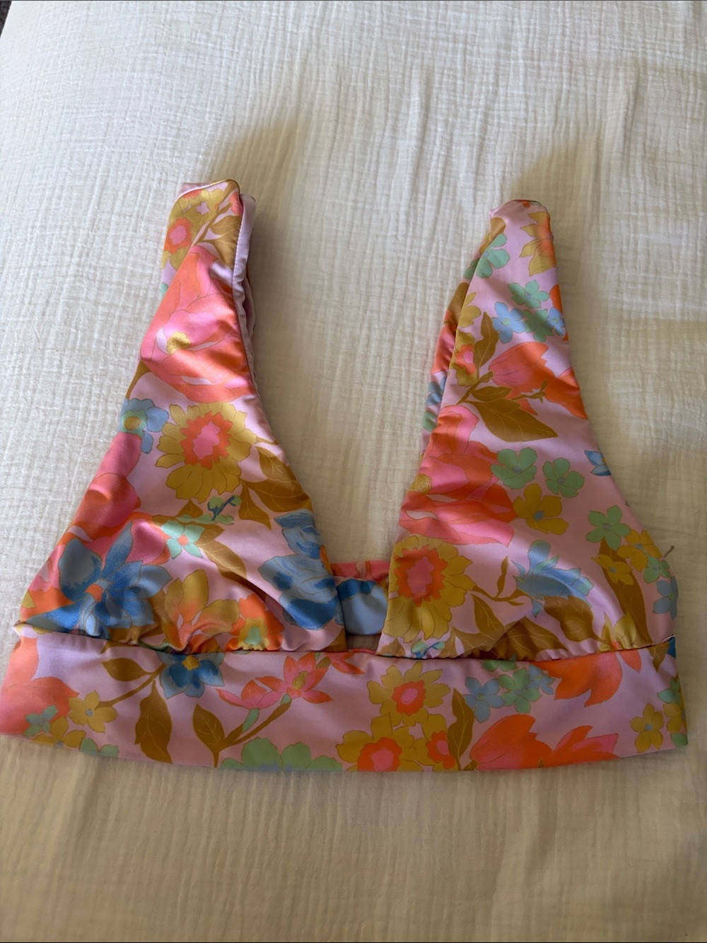 Floral Satin Bralette Top in Pink and Coral